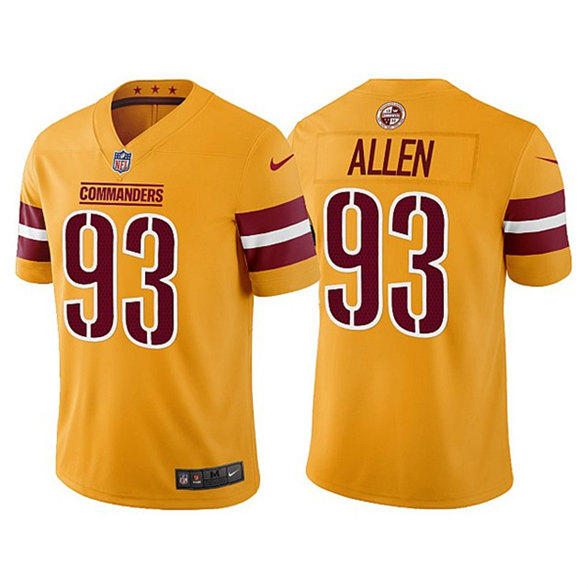 Men & Women & Youth Washington Commanders 93 Jonathan Allen Gold Vapor Untouchable Stitched Football Jersey